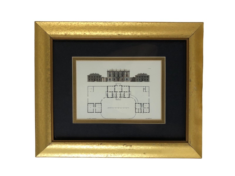 Set of Two Antique Architecture Prints of Various Building Plans and Facades gallery