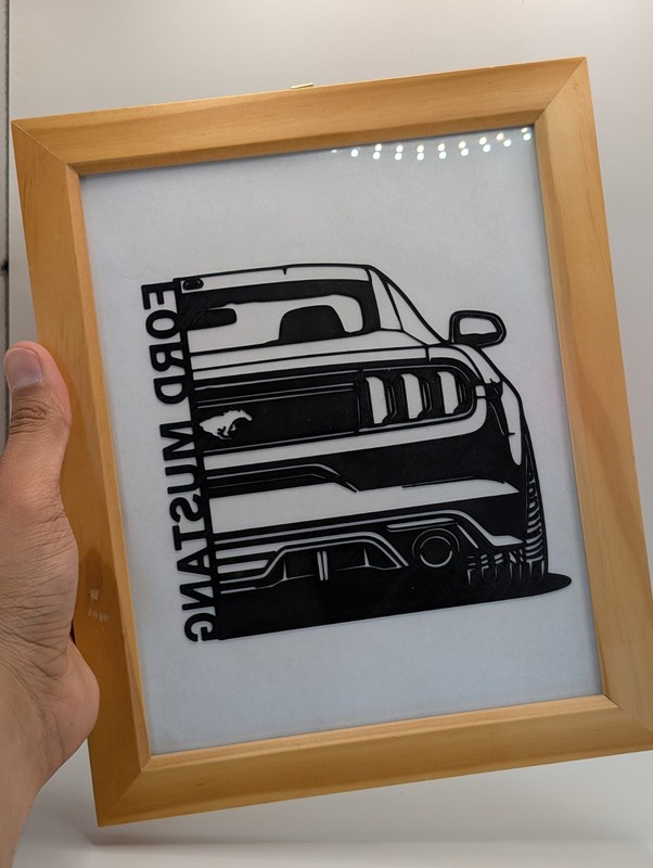 3D Printed Ford Mustang Wall Art - Framed Car Decor (9" x 11.5" Wooden Frame) gallery