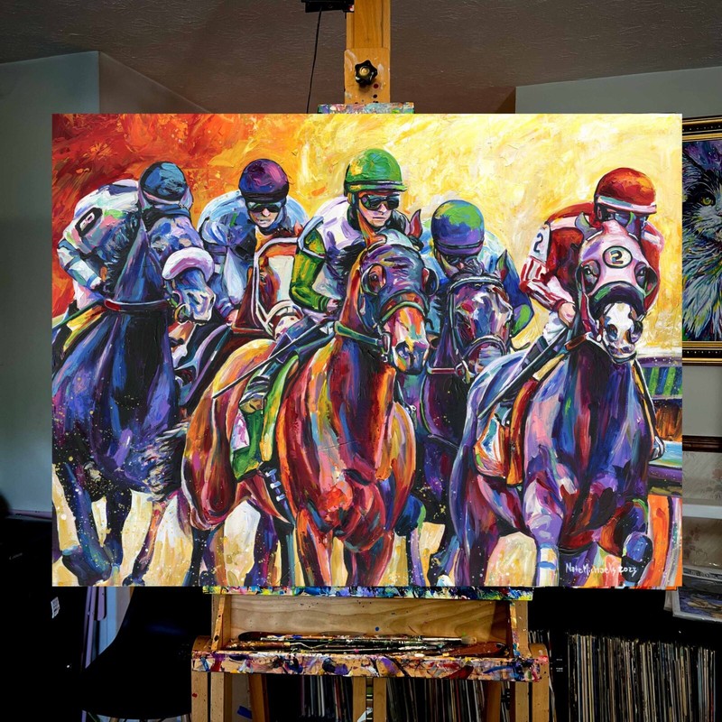Horse Racing Art Print |Acrylic Painting | Unique Wall Decor | Kentucky Derby gallery