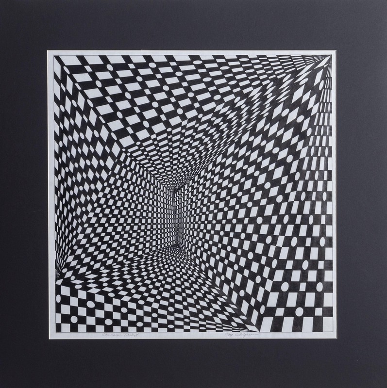 Roy Ahlgren, Concave Triad, Marker on thin paper, mounted to matboard, signed an