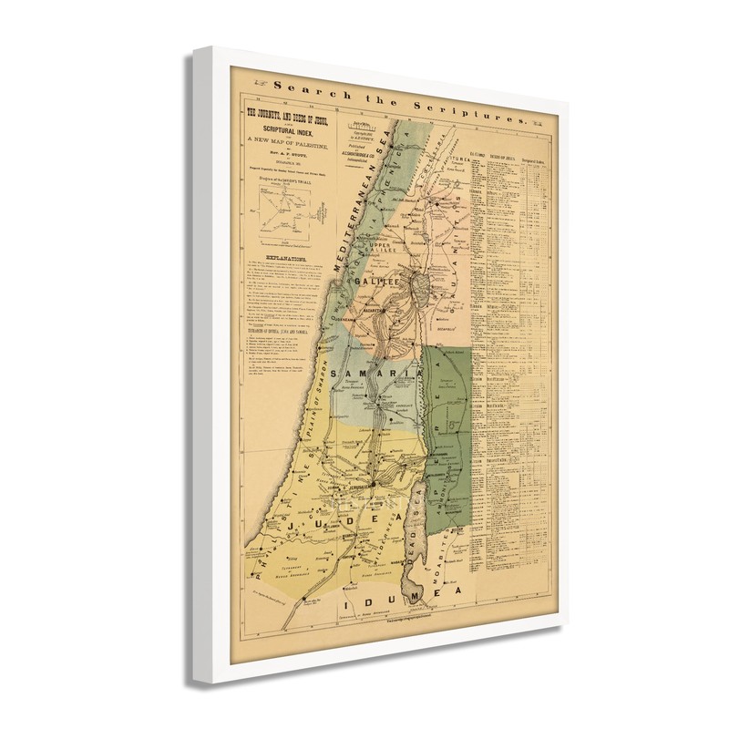 1881 The Journeys and Deeds of Jesus Christ Map - Framed Vintage Wall Art Poster gallery