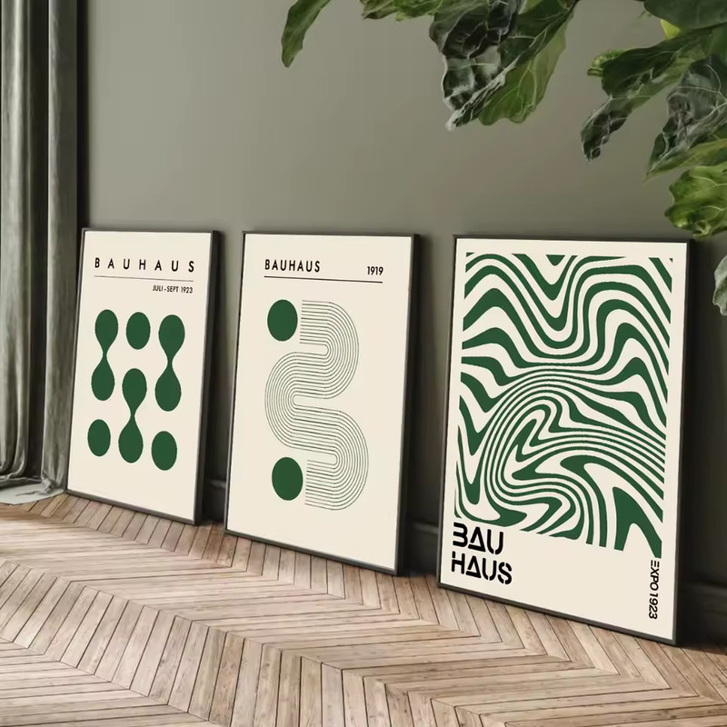 Set of 3 Bauhaus Art Canvas Print Abstract Geometric Minimalist 20×30  30x40 cm gallery
