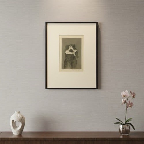 Signed Original 1930 Raphael Soyer Drawing "Kiss" (Framed, Matted) gallery