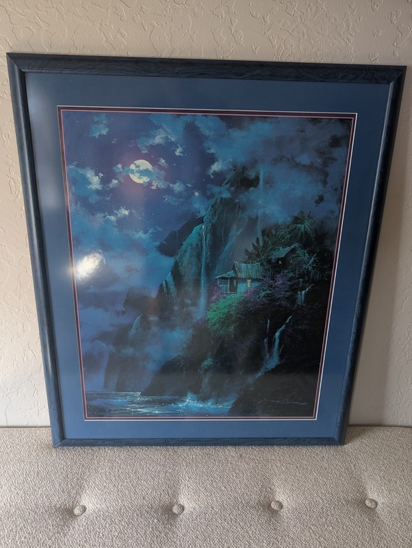 Framed James Coleman «Rhythms In Blue» 27.5″x33″ Waterfall Scene – Studio COA
