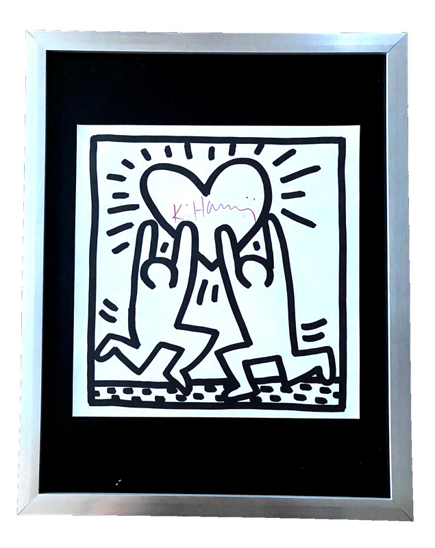 Keith Haring Vintage Signed Print Framed Pop Art Wall Decor Ready to Hang