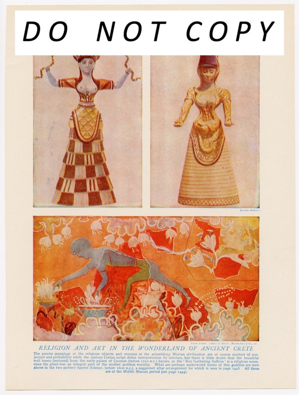 Lovely Vintage 1938 Litho Color Print, Ancient Crete Art of Minoan Civilizations