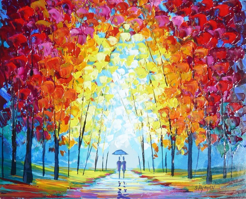 Slava Ilyayev Hand Embellished Casual Walk Serigraph on Board Hand signed art gallery