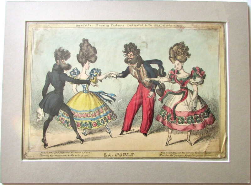 LA POULE QUADRILLE EVENING FASHIONS 1827 HAND COLORED HEATH PAUL PRY