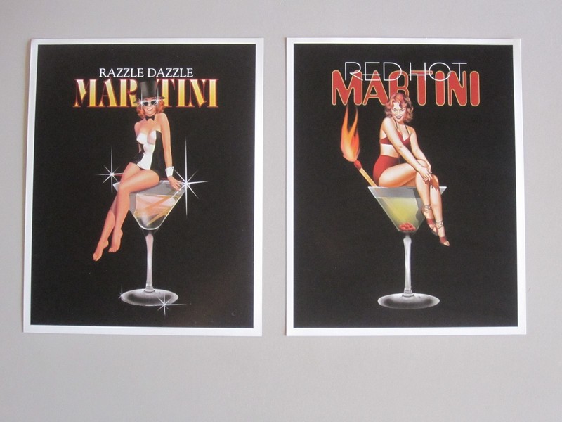 NEW 2 Lot Combo Red Hot Razzle Dazzle Martini Art Posters Man Cave Ralph Burch