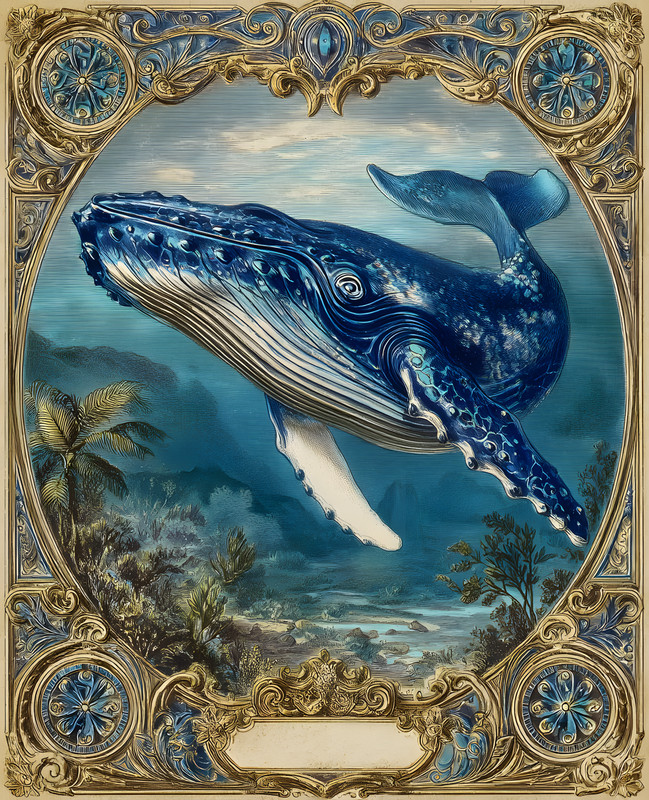 8×10 Blue Whale Undersea Border Art Print – 325504159