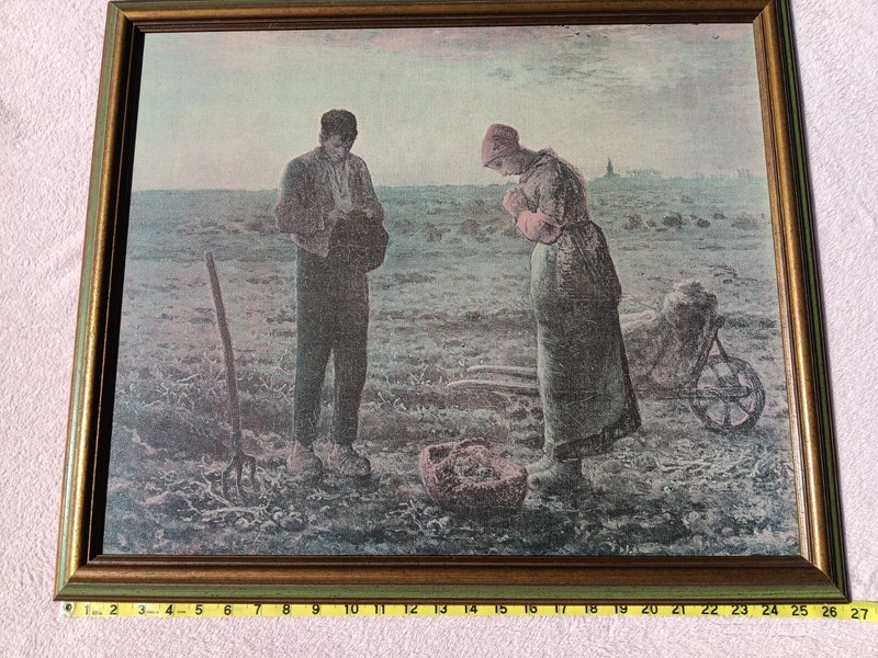 Jean-Francois Millet 'The Angelus' Farmer Couple Praying Wood Frame 26.5" x 23" gallery