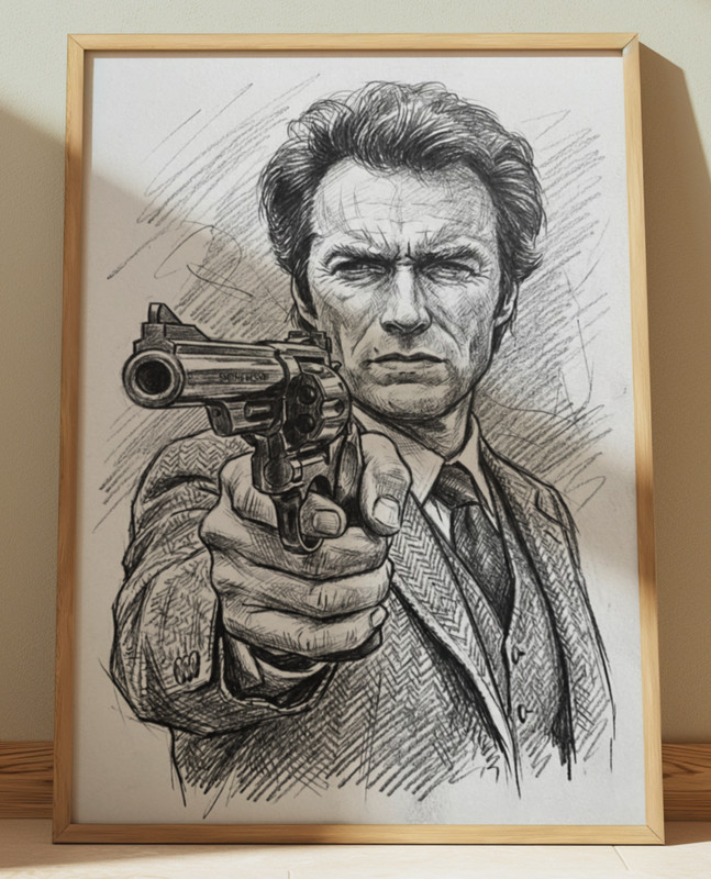 DIRTY HARRY CLINT EASTWOOD DRAWING PRINT PORTRAIT SKETCH 8″ x 10″ WALL ART