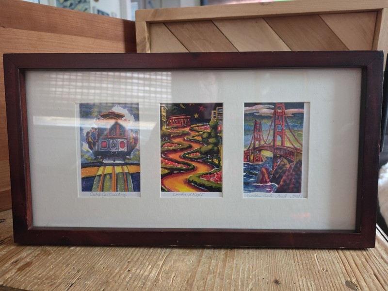 Mark Monsarrat Watercolor Print Lombard Hyde Cable Car SF, CA Signed Framed