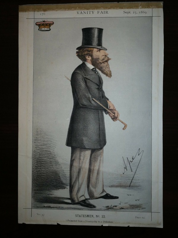 ANTIQUE COLOUR LITHOGRAPH-STATESMEN No.32  – APE/C. PELLEGRINI/ VANITY FAIR,1869