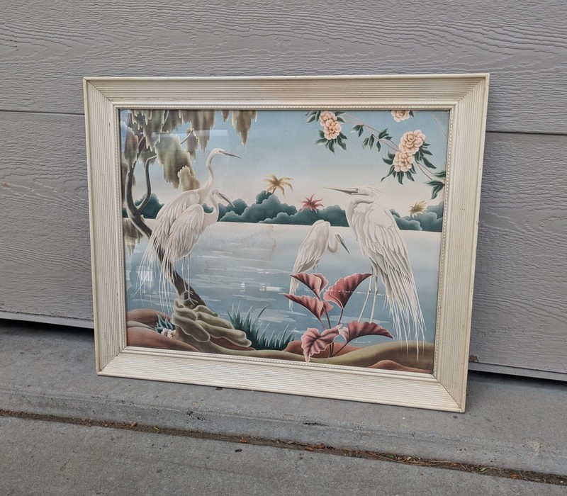 Vintage Turner Heron Egret Crane Birds Framed Art Print Mid Century Modern