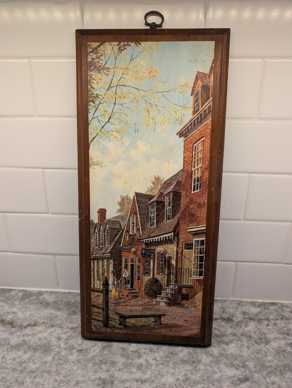 Classic Vintage Landscape Street Painting Print On Wood Wall Art 16X7in