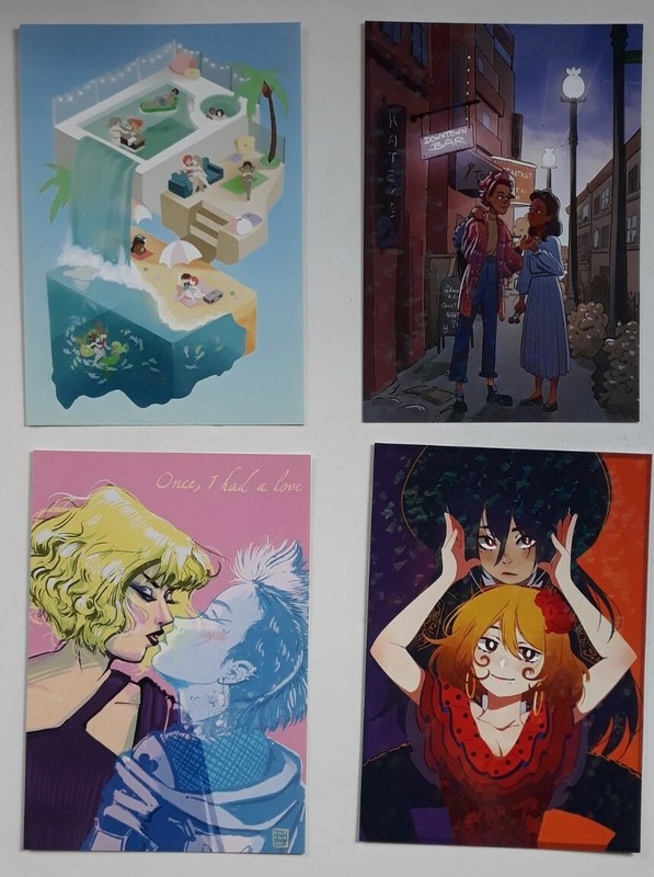 set of 4 full color 5 3/4″ x 8 1/4″ LGBTQ art Lesbian Postcard
