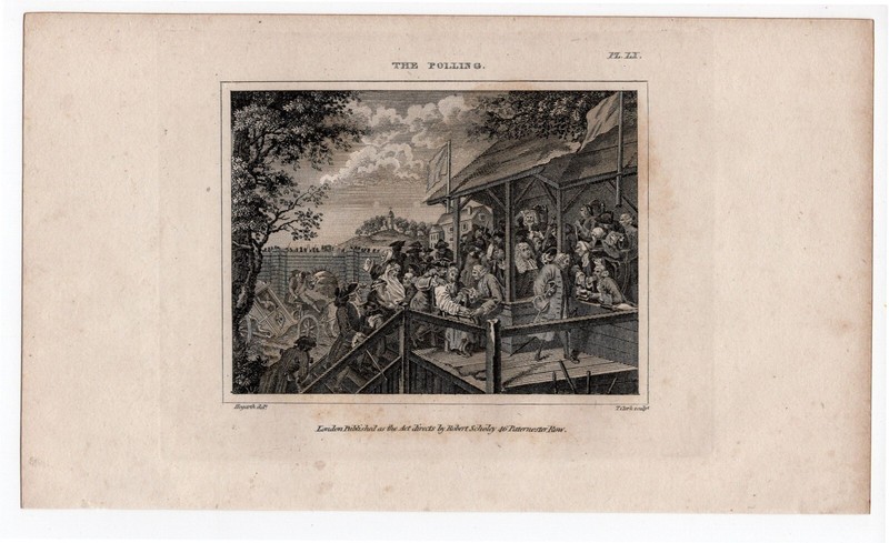 HOGARTH -Political Humor Satire Polling Election Original 1812 Copper Engraving gallery