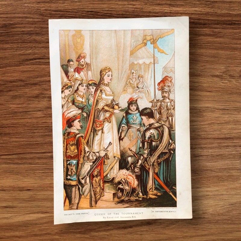 Antique 1883 Medieval Queen Knight Jousting Tournament Book Art Print Picture gallery