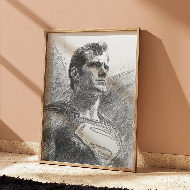 SUPERMAN DRAWING PRINT SKETCH 8" x 10" SUPERMAN PRINT WALL ART HOME DECOR gallery