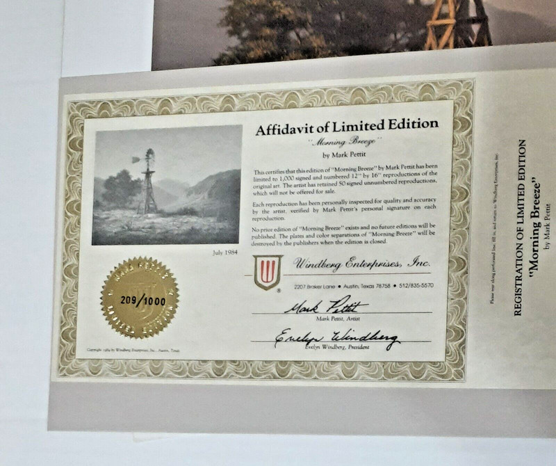 Mark Pettit "MORNING BREEZE" Limited Edition Print 209/1000 1984 16" x 12" gallery