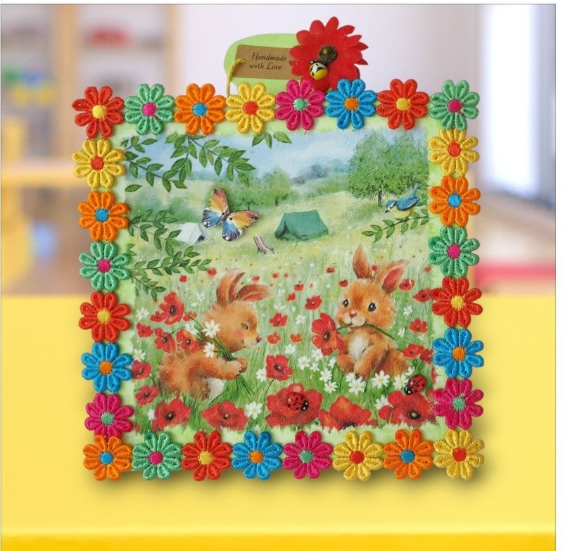 Handcrafted Multicoloured Children’s Canvas Print Cute Bunny Rabbits