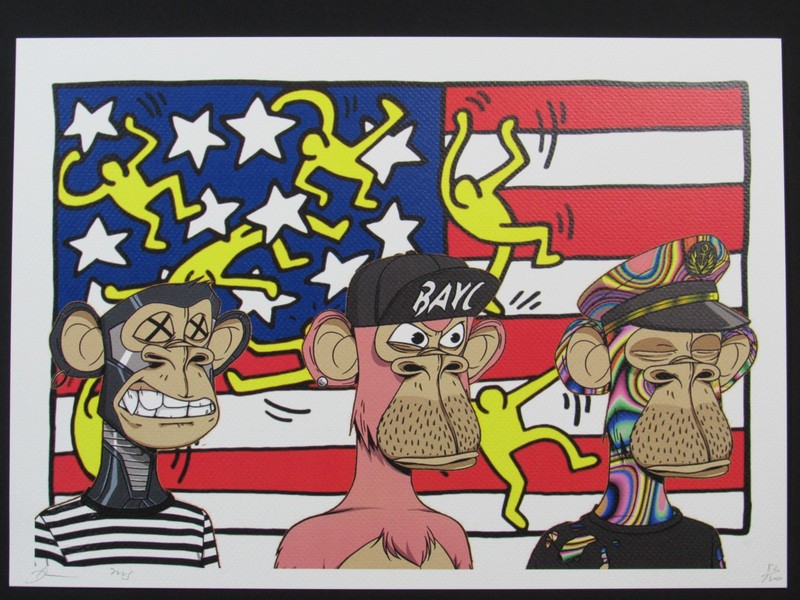 Death NYC 13×18 Pop Art Limited Edition Signed Numbered Ape Haring Flag RARE