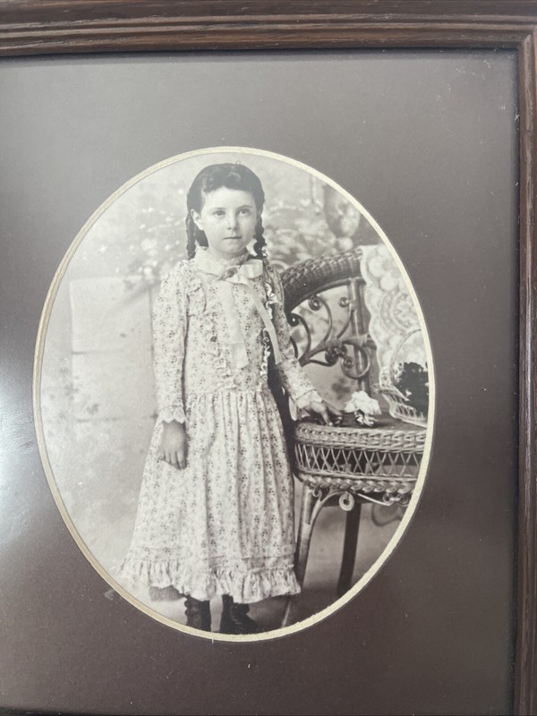 Vintage Young Girl Photograph Oval Portrait Wood Framed 8x7” Black/ White gallery