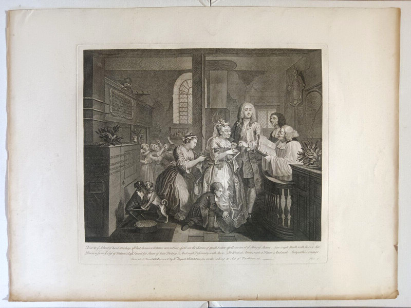 Original William Hogarth A Rakes Progress, «The Marriage» Plate 5, 1735