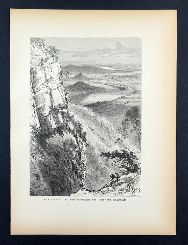 Chattanooga Tennessee River Antique Wood Engraving 1872 Lookout Mountain Fenn gallery