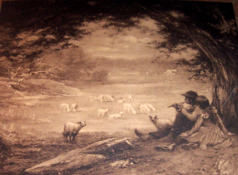 1905 Antique Print Shepherd Boy Girl Sheep Meadow Campbell Art Co. Ed Potthast