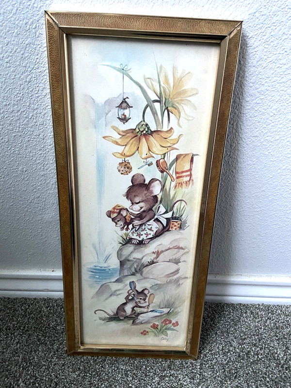 Vintage Kitsch Art Coby Mice Bathing Bathroom Print Anthropomorphic Framed 16x7 gallery