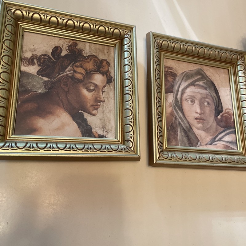 Michelangelo Creation of Adam Sistine Chapel & Delphic Sibyl Art Frame Set EUC gallery