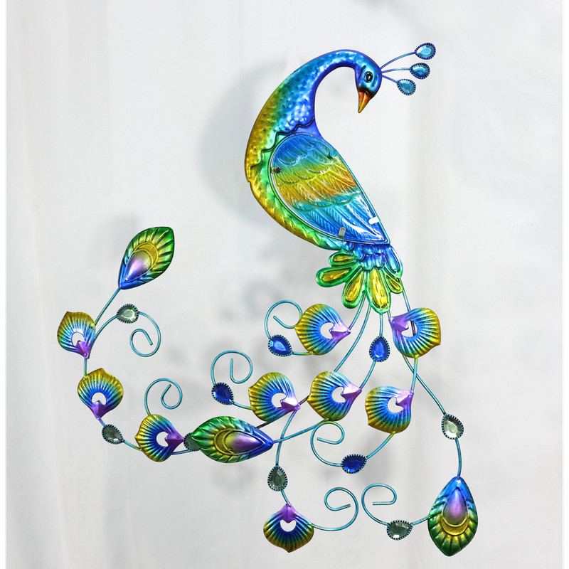 Peacock Wall Art Metal Frame with Hand-Painted Vibrant Multicolor Glass 52x46cm