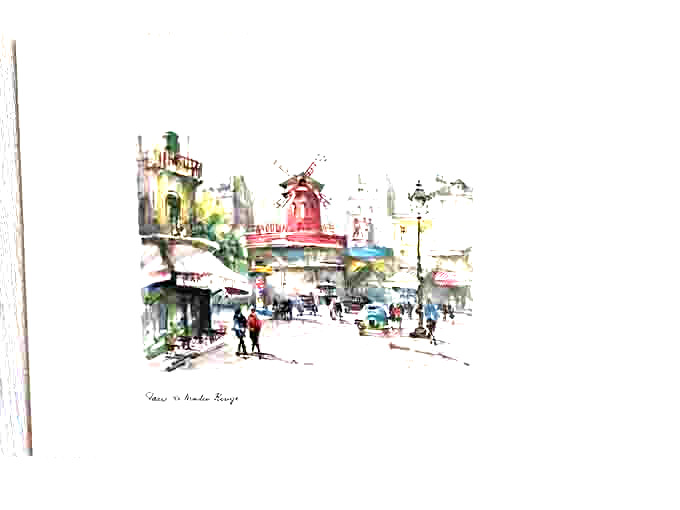 Art Sheet Painting Paris Moulin Rouge Watercolour Print Cardboard 18x24cm