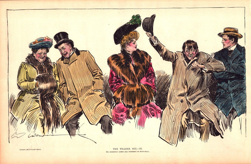 «THE WEAKER SEX» Antique authentic hand colored lithograph by Gibson 1903