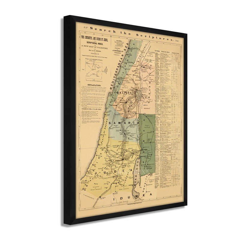 1881 The Journeys and Deeds of Jesus Christ Map - Framed Vintage Wall Art Poster gallery