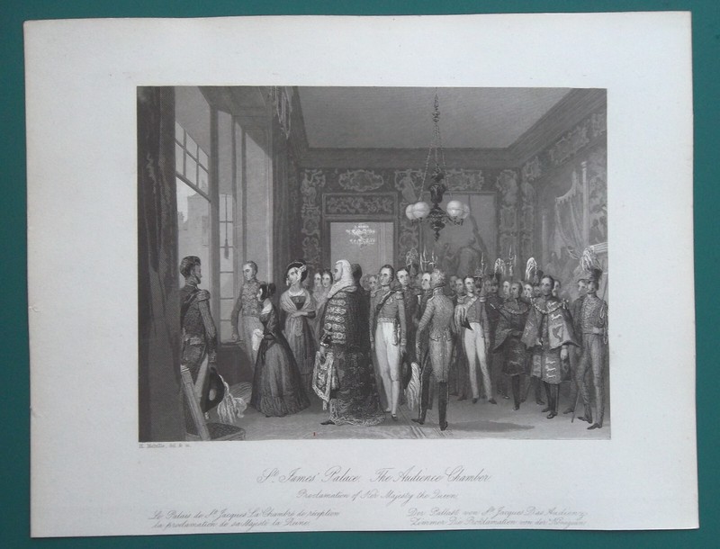 LONDON St. James Palace Audience Chamber Queen’s Proclamation – 1841 Print