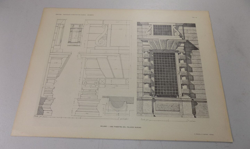 1905 Antique Architecture Print/WINDOW OF MARINE BUILDING, MILAN, ITALY/13×18″
