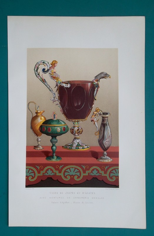 FRENCH BAROQUE Beuatiful Japse Agate Vases - 1882 COLOR Print