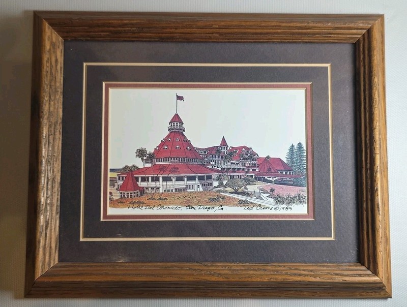 Vintage 1983 Signed Ted Crane Hotel Del Coronado Picture Framed Print Litho Art