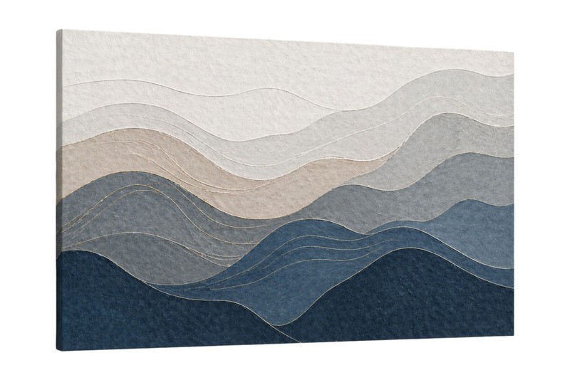 ICE ARMOR Large Canvas 24x36" Abstract Topographic Waves Art Blue Gray Layered