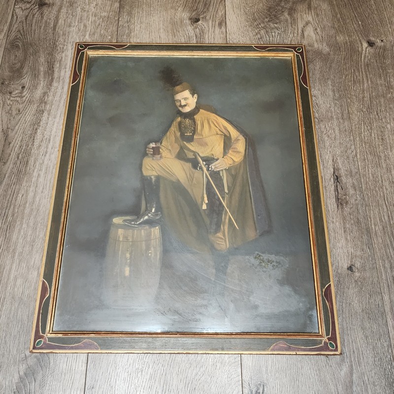 Vintage Framed Wall Art Print Portrait Man with Mustache and Barrel Tavern Decor gallery