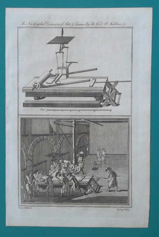 GLASS Manufacture Shop Casting Glass Plates – 1778 Antique Print