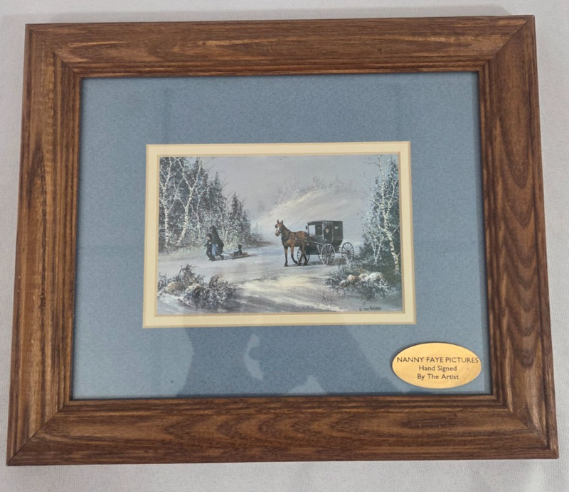 Framed Winter Landscape Print Nanny Faye Pictures A. Koenig Horse Buggy Snow Art