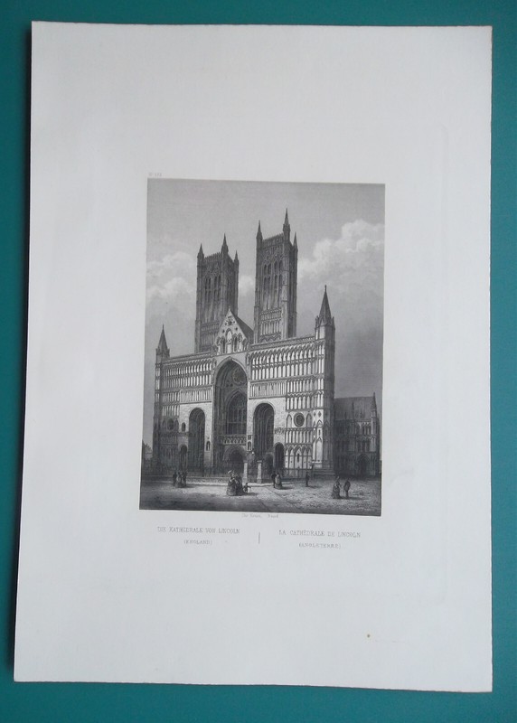 ENGLAND Lincoln Cathedral Exterior View – 1860 Antique Print