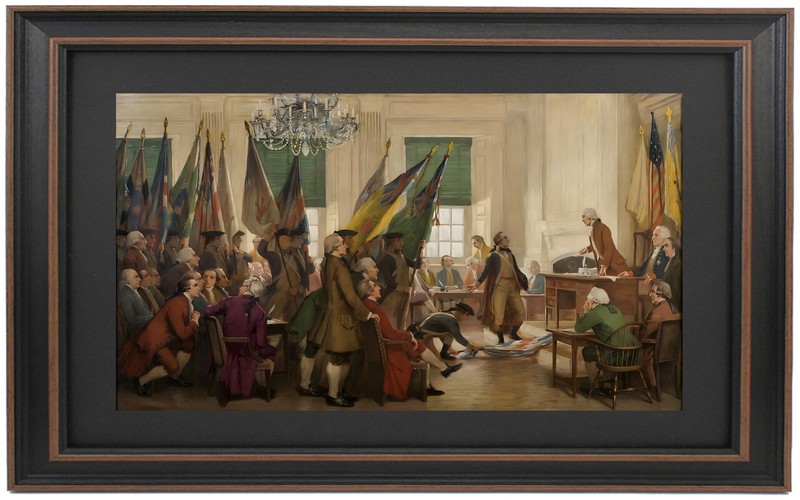 Framed Captured Flags from Yorktown Laid at Feet of Congress by John Dunsmore.