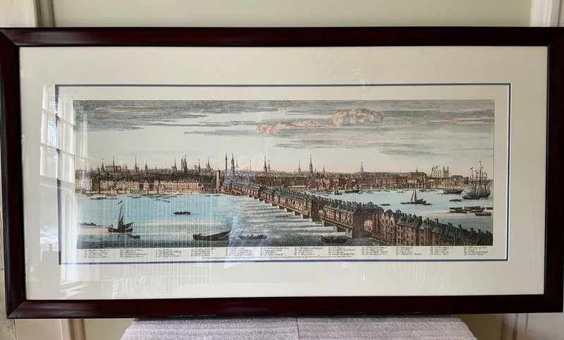 LONDON BIRDS EYE VIEW HAND COLORED ENGRAVING / AFTER SAMUEL & NATHANIEL BUCK