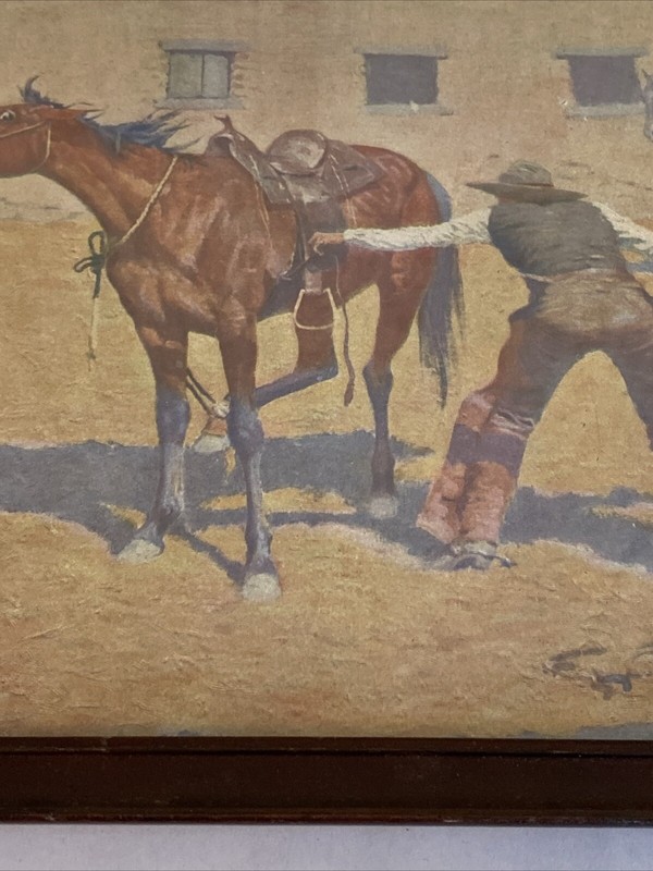 1st Edition, Remington 'His First Lesson' Original 1908 Chromo Lithograph Cowboy gallery