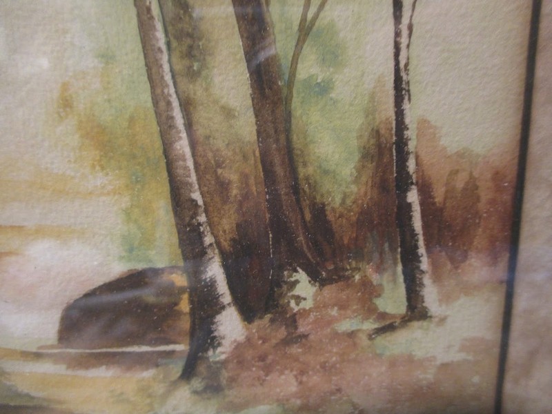 Antique 1908 Woodland Landscape Watercolor Painting with Frame | See Signature gallery